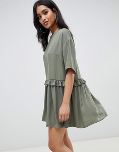 Свободное платье мини с оборкой на талии ASOS DESIGN - Зеленый