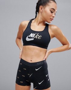 Черный бюстгальтер с принтом металлик Nike Training Futura - Черный