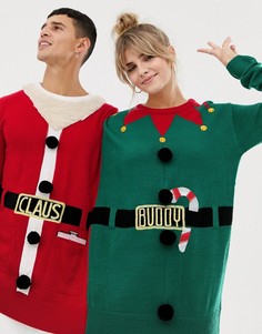 Новогодний джемпер для двоих Санта Клаус и приятель Эльф Bravesoul - Красный