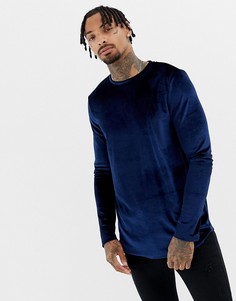 Темно-синий велюровый лонгслив с закругленным краем ASOS DESIGN - Темно-синий