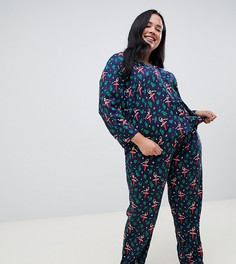 Новогодняя пижама из 100% модала с принтом Щелкунчик ASOS DESIGN Curve - Темно-синий