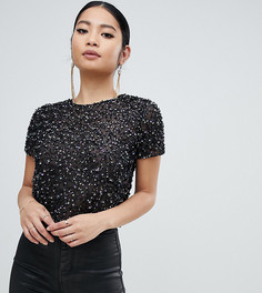 Футболка с отделкой пайетками ASOS DESIGN Petite - Черный
