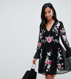 Платье мини с вышивкой и кружевной отделкой ASOS DESIGN Petite - Черный