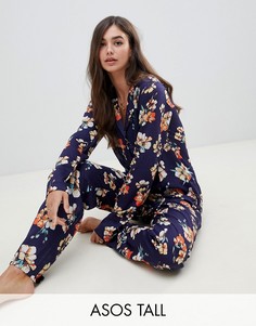 Пижама из 100% модала в стиле oversize с цветочным принтом ASOS DESIGN Tall - Темно-синий