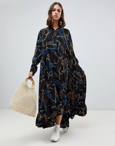Oversize-платье мидакси с принтом птиц Weekday - Мульти