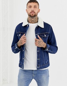 Джинсовая куртка с воротником борг Bershka - Синий