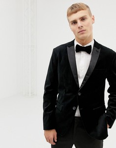 Бархатный приталенный пиджак Selected Homme - Черный