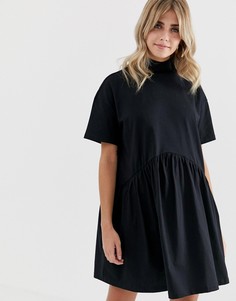 Хлопковое oversize-платье мини с высоким воротом ASOS DESIGN - Черный
