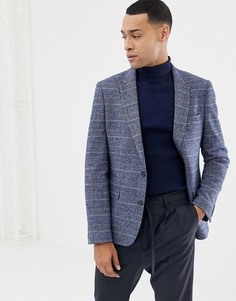 Полушерстяной синий блейзер в клетку ASOS DESIGN - Синий