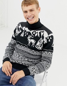 Темно-синяя новогодняя водолазка с узором Фэйр-Айл Burton Menswear - Темно-синий