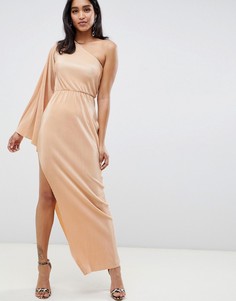Плиссированное асимметричное платье макси ASOS DESIGN - Коричневый