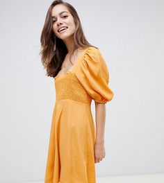 Короткое платье с присборенным лифом и пышными рукавами ASOS DESIGN Petite - Желтый