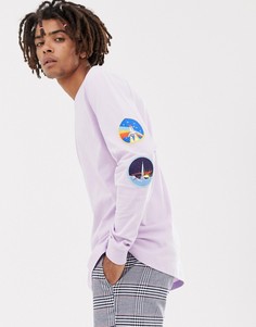Свободный лонгслив с нашивками на рукавах и принтом на спине ASOS DESIGN NASA - Фиолетовый