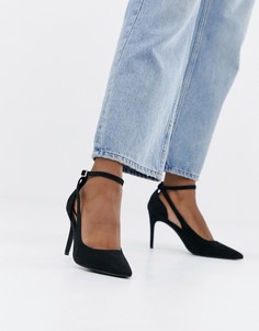 Черные туфли-лодочки из искусственной замши с заостренным носком New Look - Черный