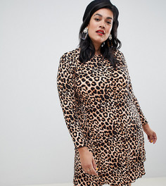 Платье с леопардовым принтом New Look Curve - Коричневый