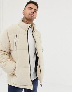 Дутая вельветовая куртка бежевого цвета Bershka - Бежевый