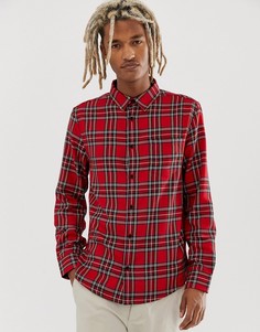 Красная рубашка с принтом тартан Bershka - Красный