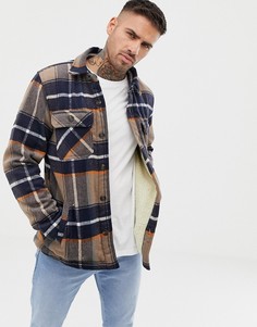 Светло-коричневая клетчатая куртка с подкладкой из искусственного меха Pull&Bear - Рыжий