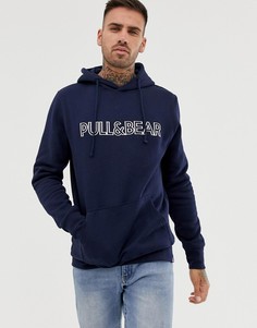 Худи темно-синего цвета с логотипом Pull&Bear - Темно-синий