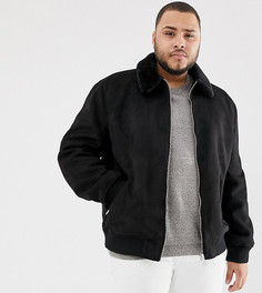 Черная куртка Харрингтон из искусственной замши и воротником борг River Island Big & Tall - Черный