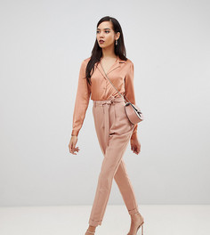Брюки со складками и поясом оби ASOS DESIGN Tall - Светло-бежевый
