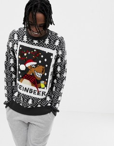 Рождественский джемпер c забавным принтом Brave Soul - Серый