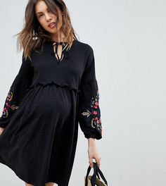 Свободное платье с вышивкой ASOS DESIGN Maternity - Черный