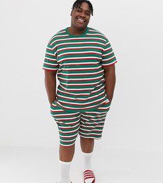 Пижама в полоску с новогодним принтом ASOS DESIGN Plus - Мульти