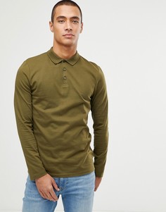 Зеленое трикотажное поло с длинными рукавами ASOS DESIGN - Зеленый