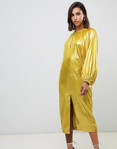 Платье миди металлик с пышными рукавами на манжетах ASOS EDITION - Зеленый