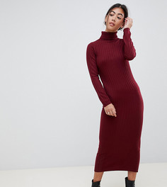 Платье миди с высоким воротом в рубчик ASOS DESIGN Petite - Красный