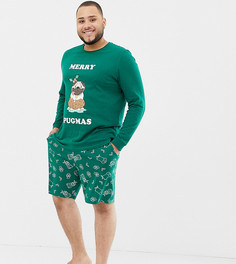 Новогодняя пижама с мопсом ASOS DESIGN Plus - Зеленый