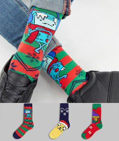 Набор из 3 пар носков в новогоднем стиле ASOS DESIGN - Мульти