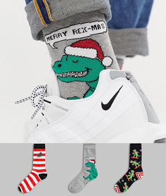 3 пары новогодних носков с динозаврами в подарочной упаковке ASOS DESIGN - Мульти