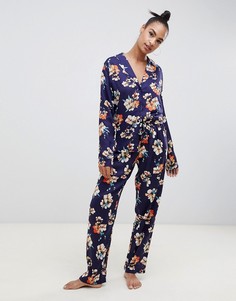 Классическая пижама из 100% модала с крупными цветами ASOS DESIGN - Темно-синий
