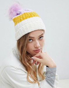 Шапка из синели с меховым помпоном Pull&Вear - Желтый Pull&Bear