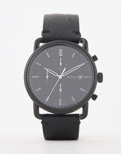 Часы с хронографом и кожаным ремешком Fossil FS5504 Commutor - 42 мм - Черный
