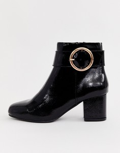 Черные лакированные ботинки на блочном каблуке New Look - Черный