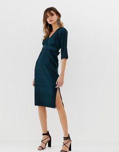 Сине-зеленое плиссированное платье миди River Island - Зеленый