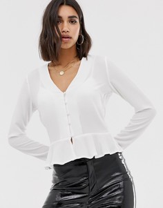Белая блузка на пуговицах с баской Missguided - Белый