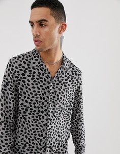 Бежевая рубашка с отложным воротником и гепардовым принтом AllSaints - Черный