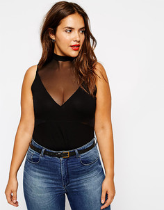 Боди с высоким воротом и вставками ASOS CURVE - Черный
