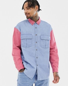 Джинсовая oversize-рубашка с контрастными рукавами и воротником ASOS DESIGN - Синий