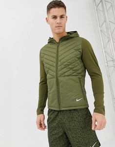 Дутая куртка цвета хаки с капюшоном Nike Running AH0544-395 - Зеленый