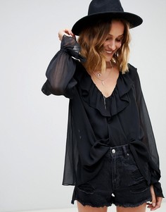 Полупрозрачная блузка на бретелях с оборками ASOS DESIGN - Черный