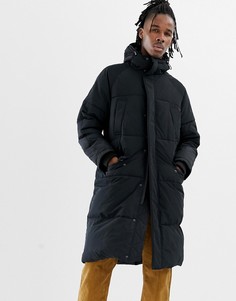Черная удлиненная дутая куртка с капюшоном ASOS DESIGN - Черный