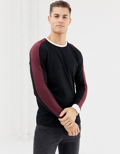 Черный длинный лонгслив с контрастными вставками на плечах ASOS DESIGN - Черный