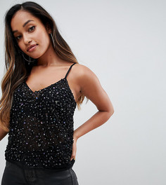 Топ на тонких бретельках с пайетками ASOS DESIGN Petite - Черный