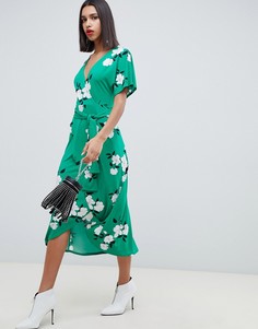 Зеленое платье макси с запахом и цветочным принтом ASOS DESIGN - Мульти