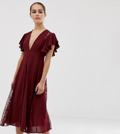 Платье миди с кружевными вставками ASOS DESIGN Petite - Красный